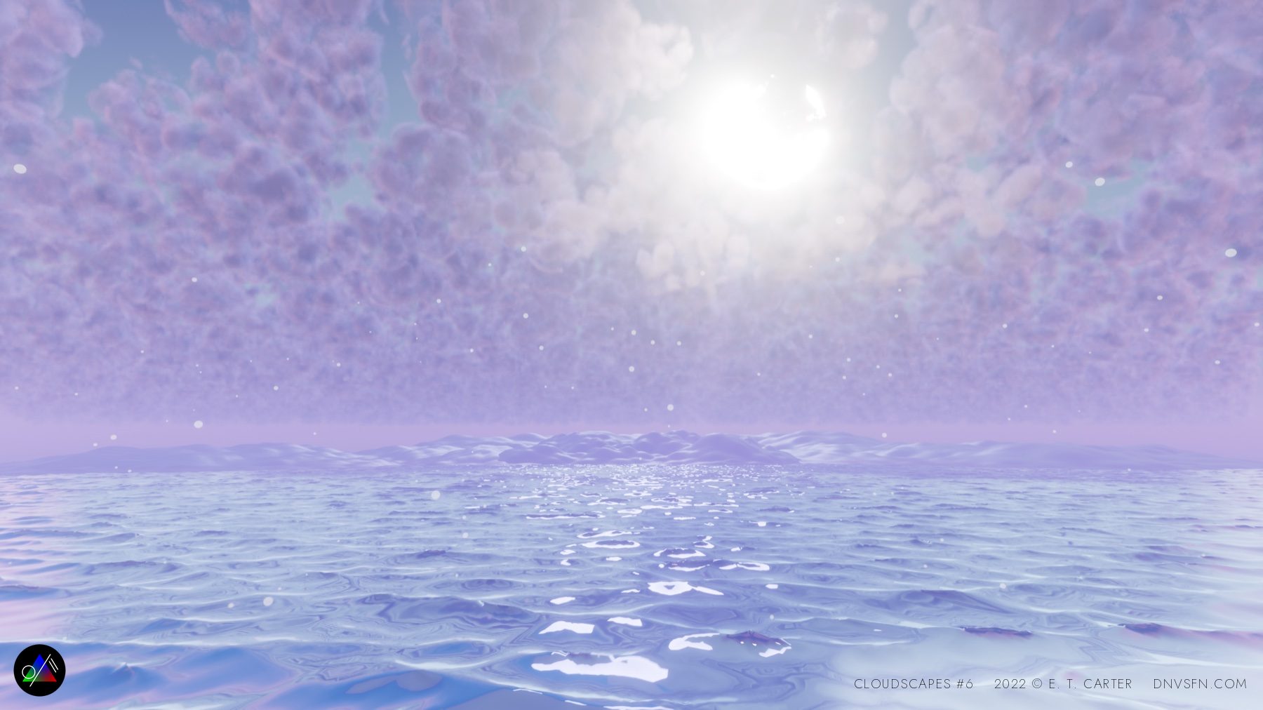 Backlit clouds, glare off the water.