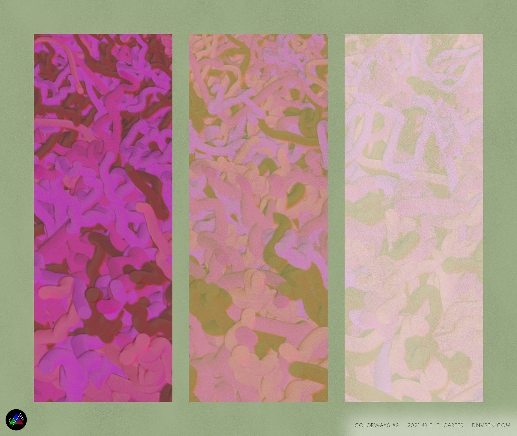 Magenta to cream, three panels.