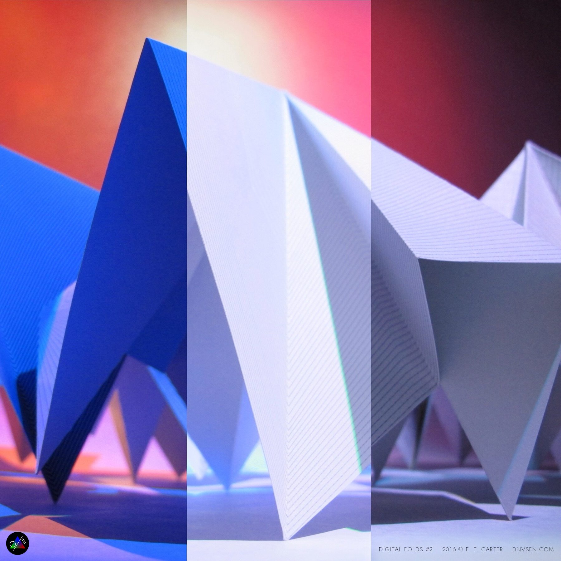 Blue-red faceted triptych.