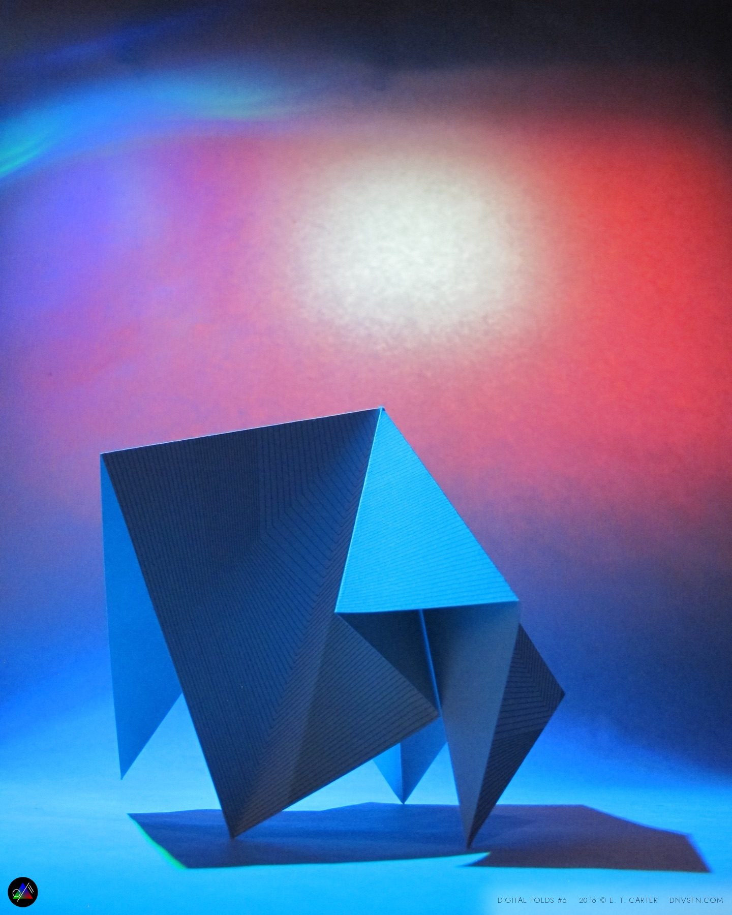 Blue pyramid, red-blue glow.