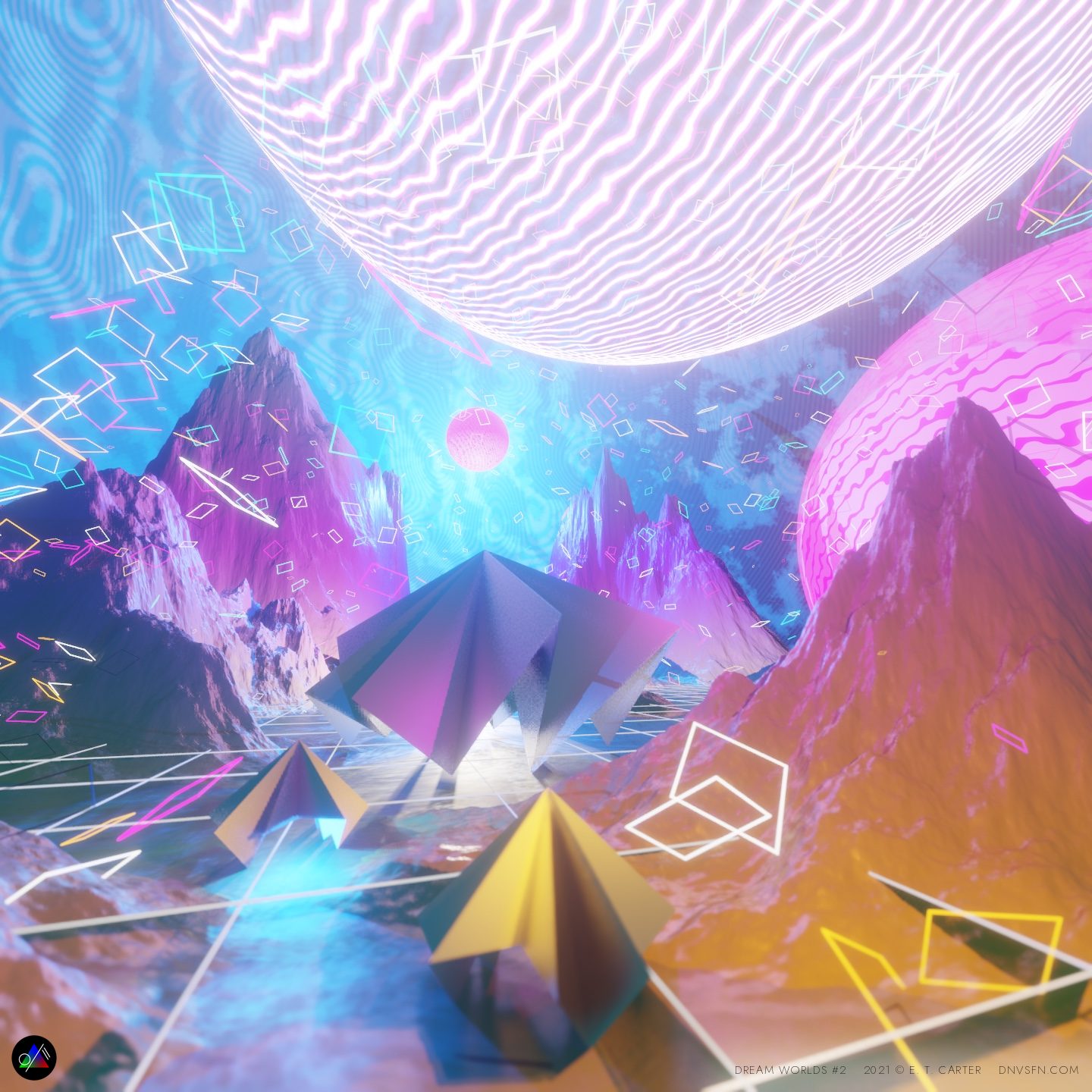 Pyramids on the neon shore.