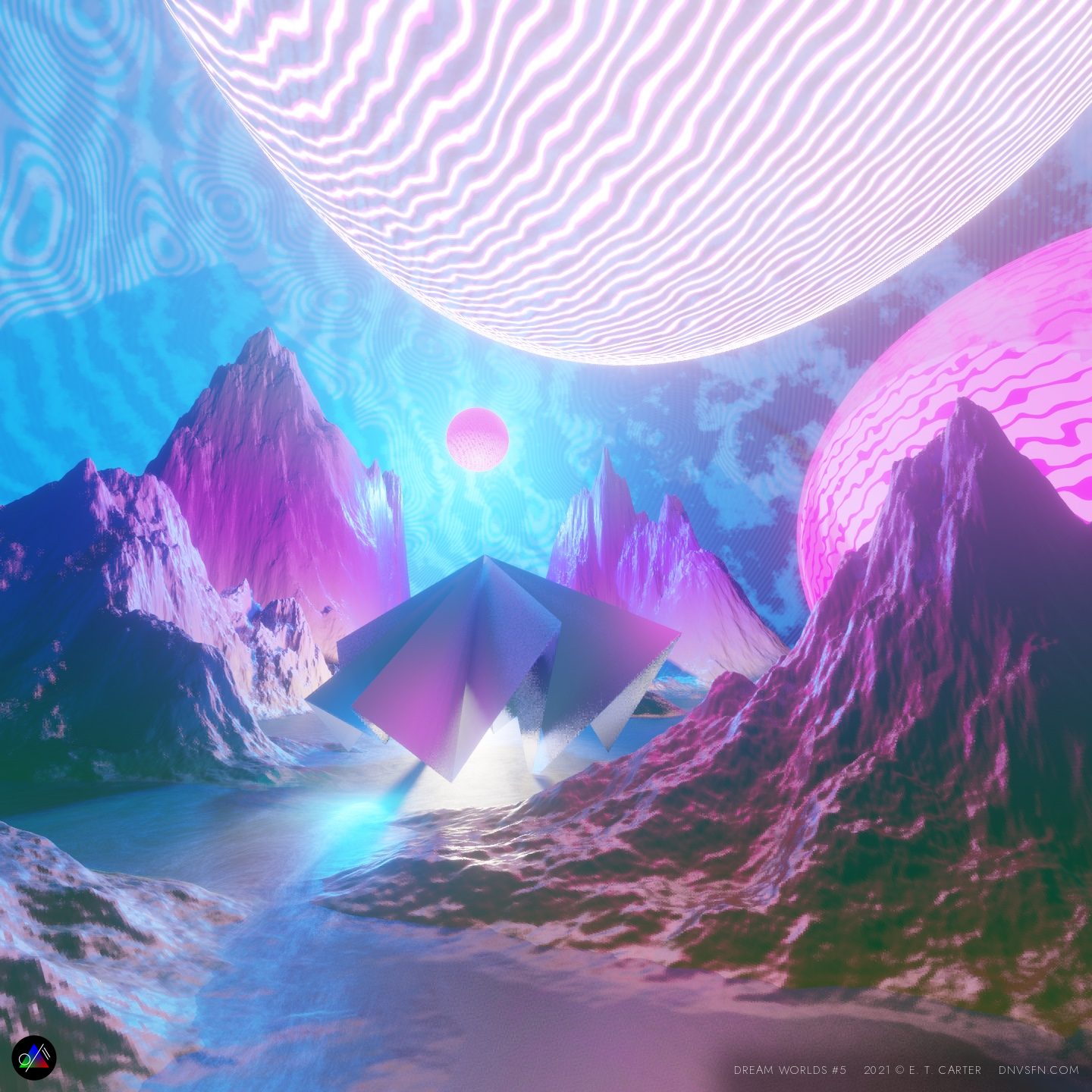 White moon, violet ridges.