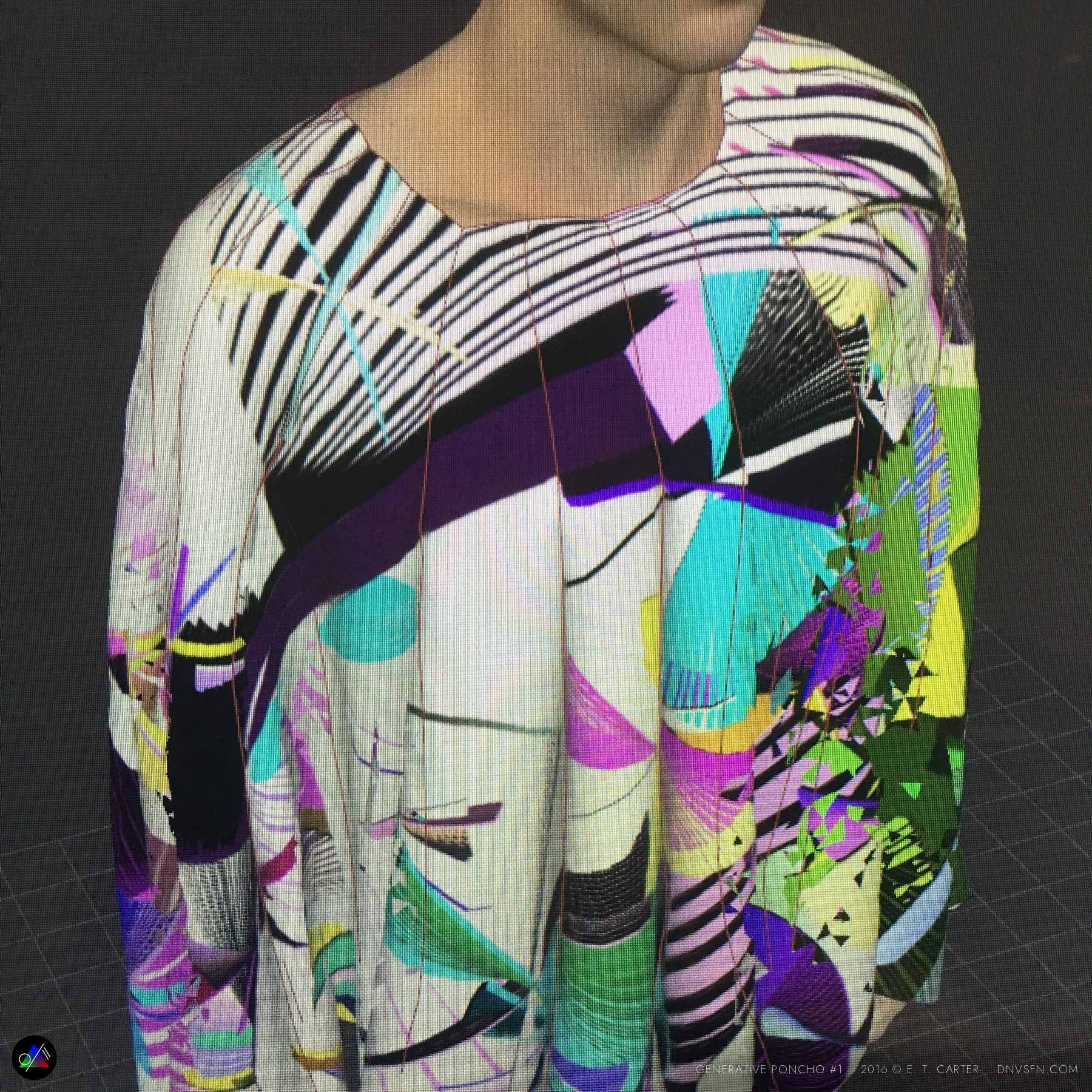Worn, the print across the body.