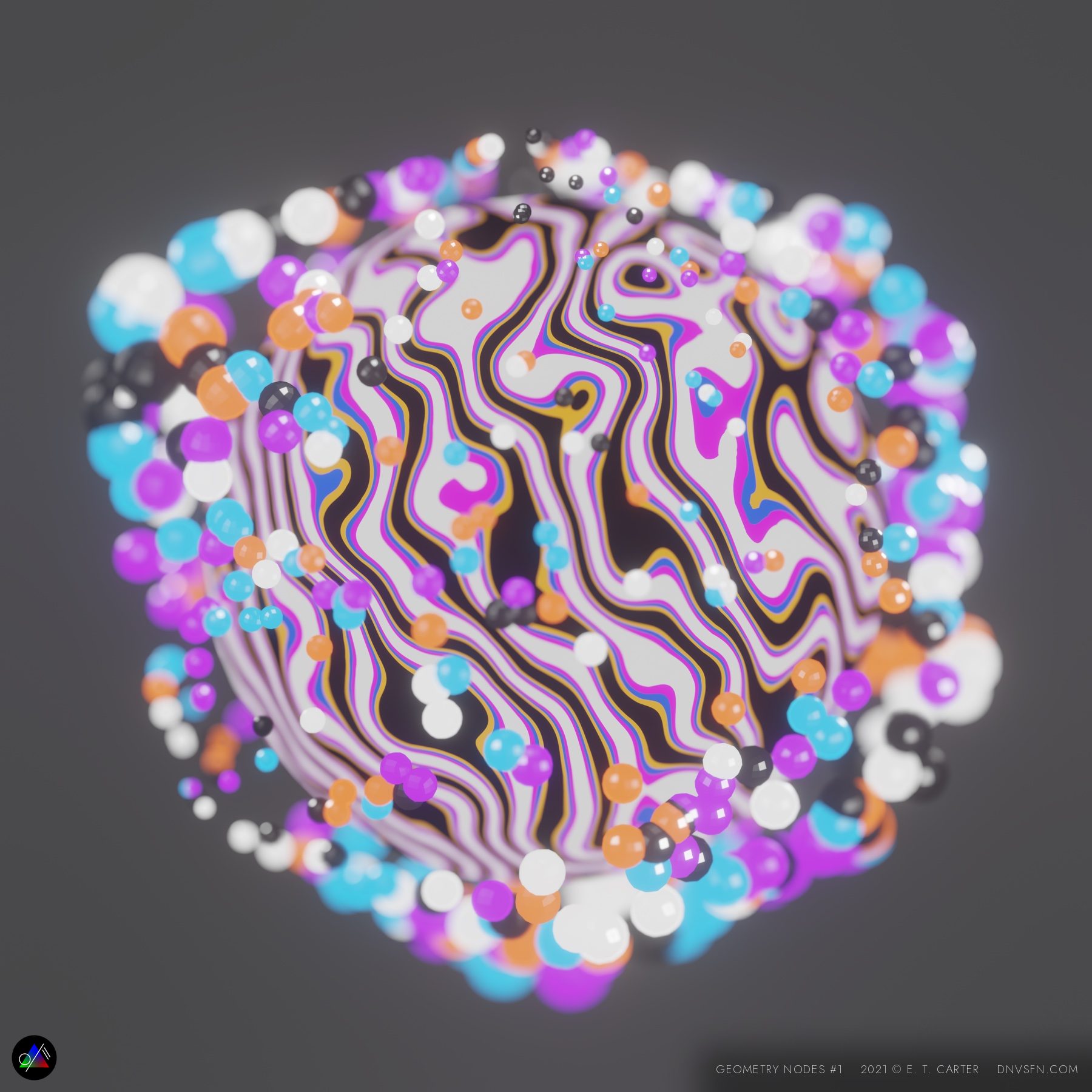 Icosphere in a confetti field.