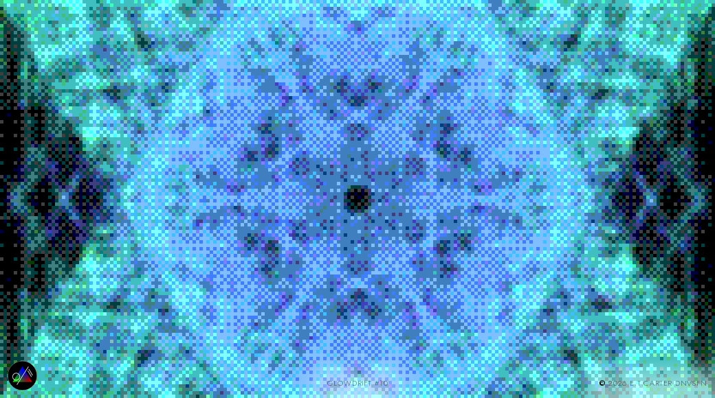 snowflake, a six-fold dithered crystal, icy blue.