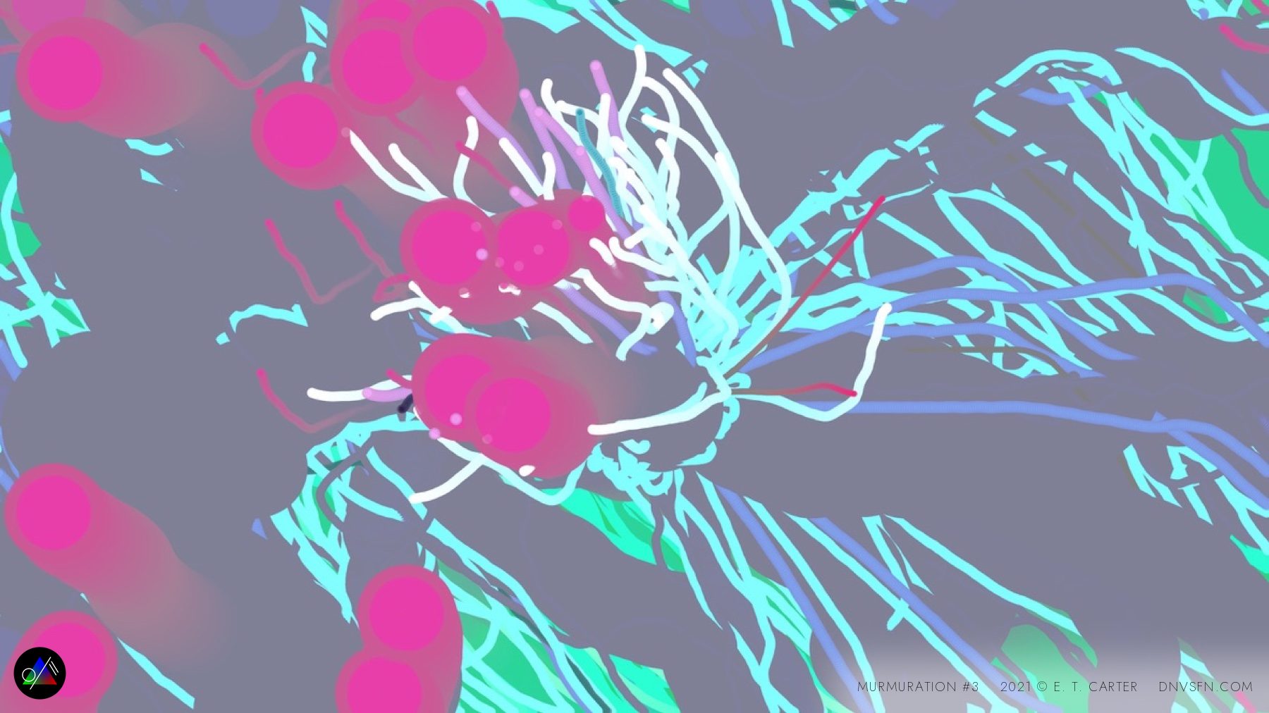 Magenta and mint, mid-swarm.