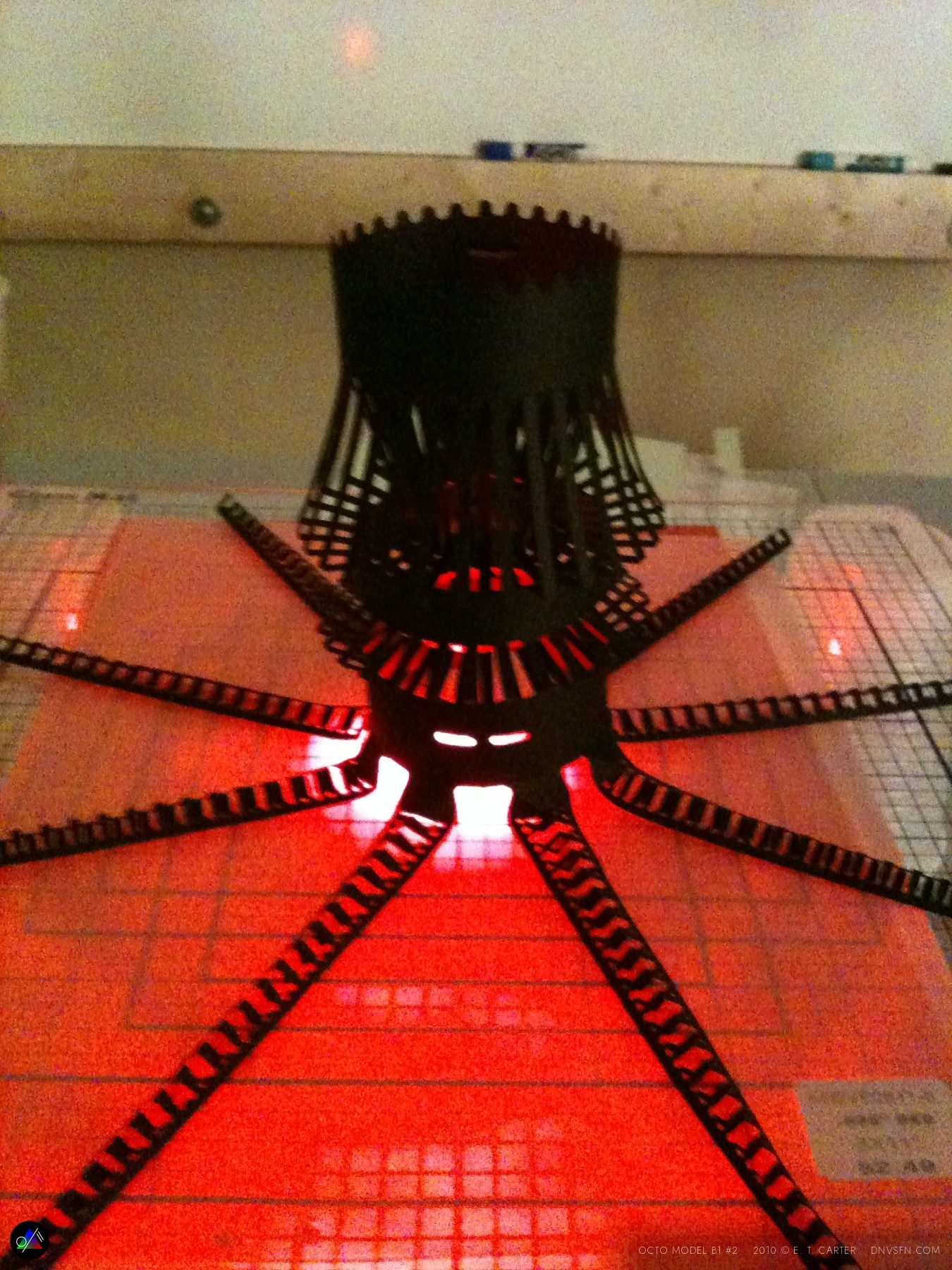 Folded up and lit from within.