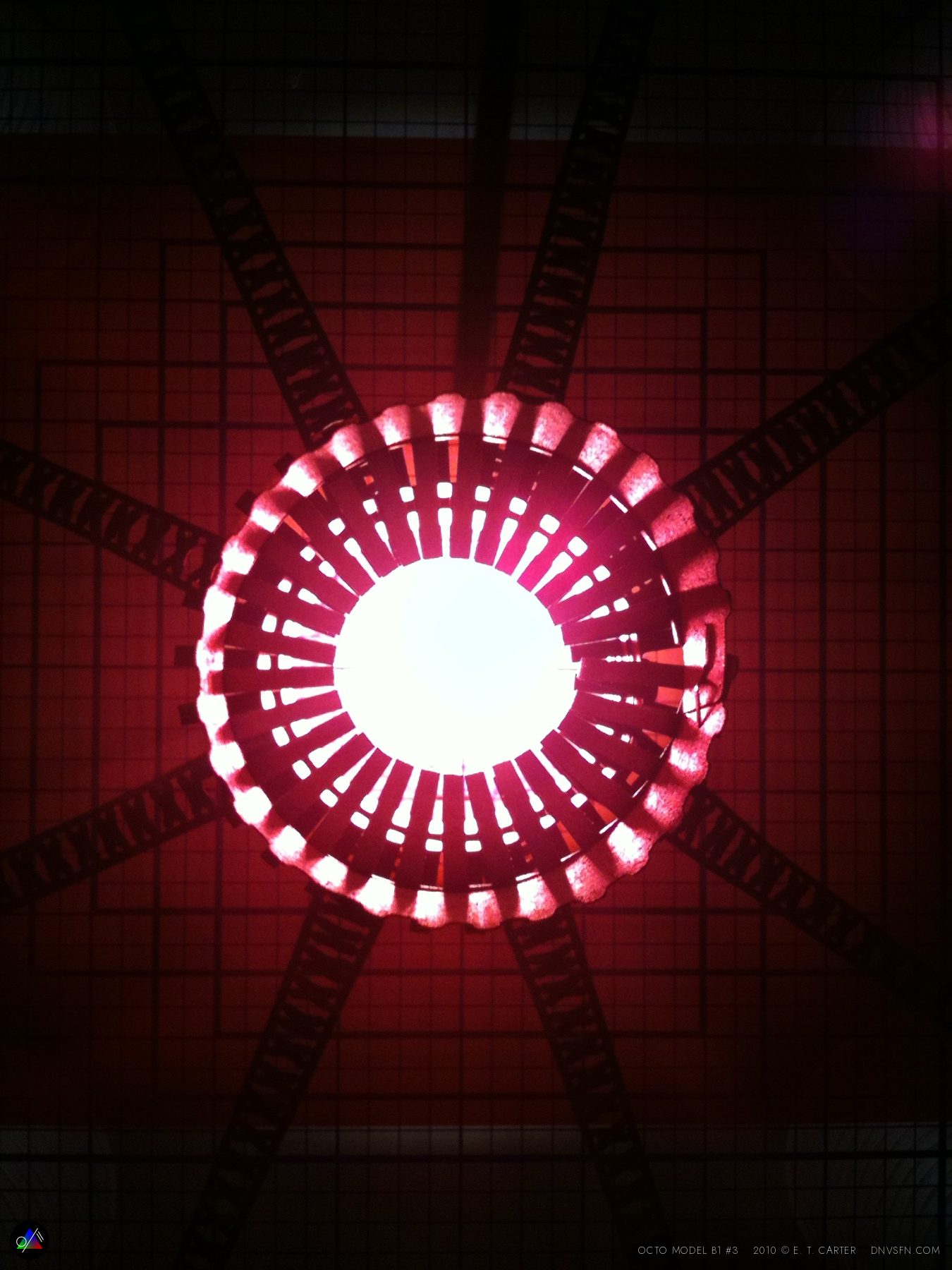 Top-down, the core glowing red.