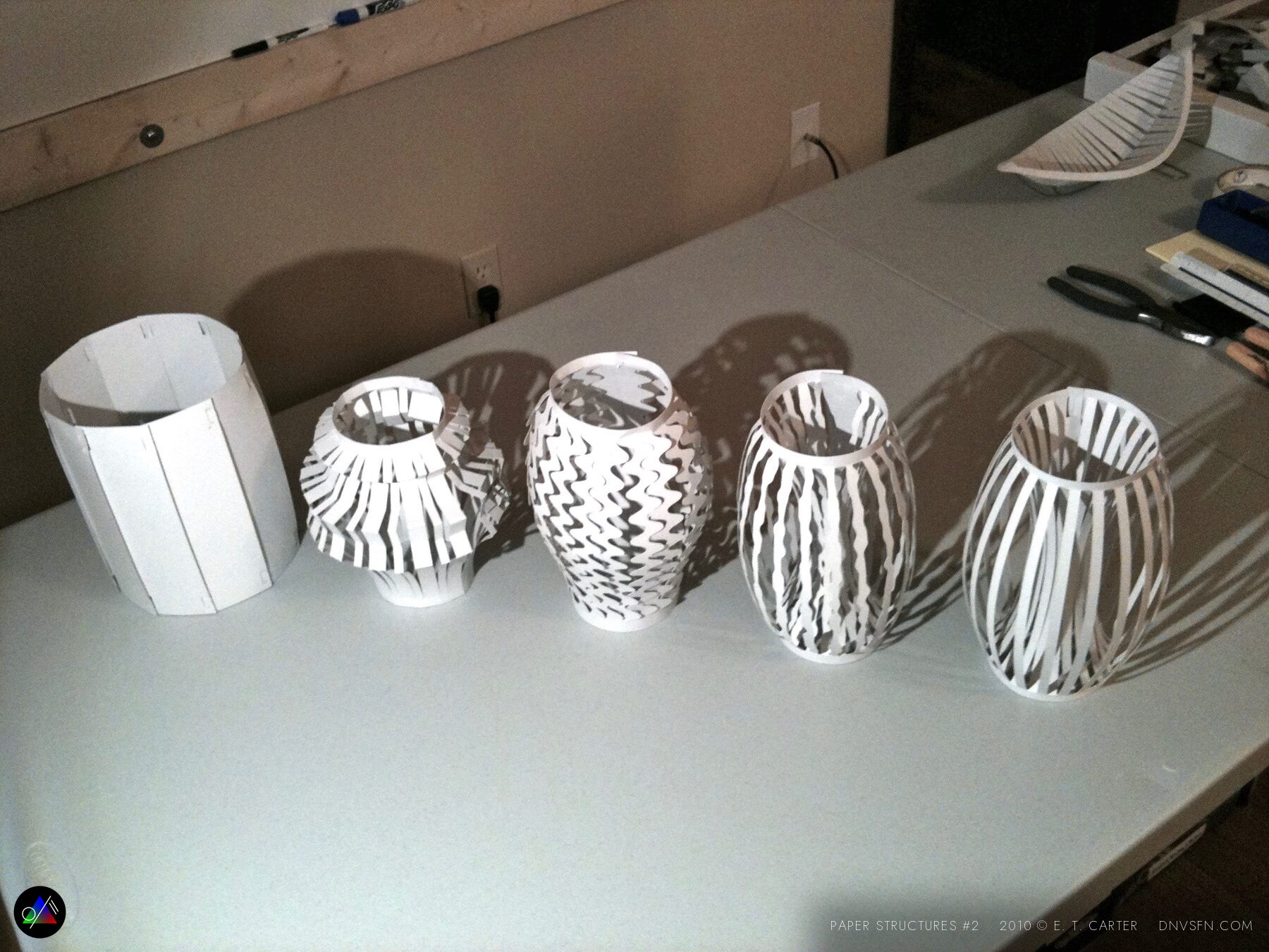 Lantern forms under raking light.