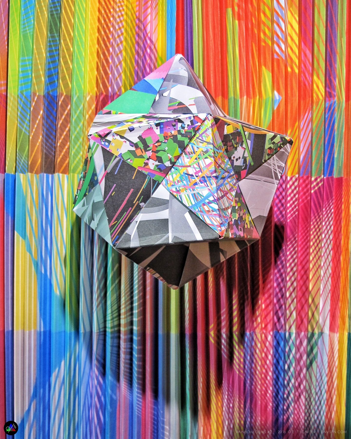 Gem collaged on stripes.