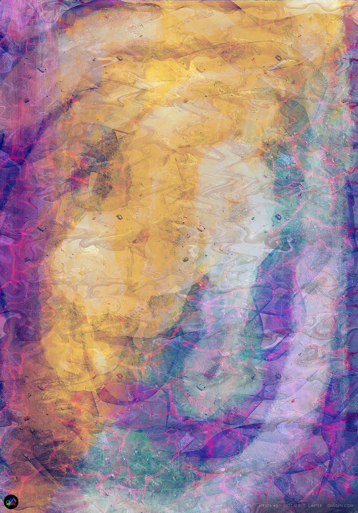 Crumpled-paper wash, gold over teal.