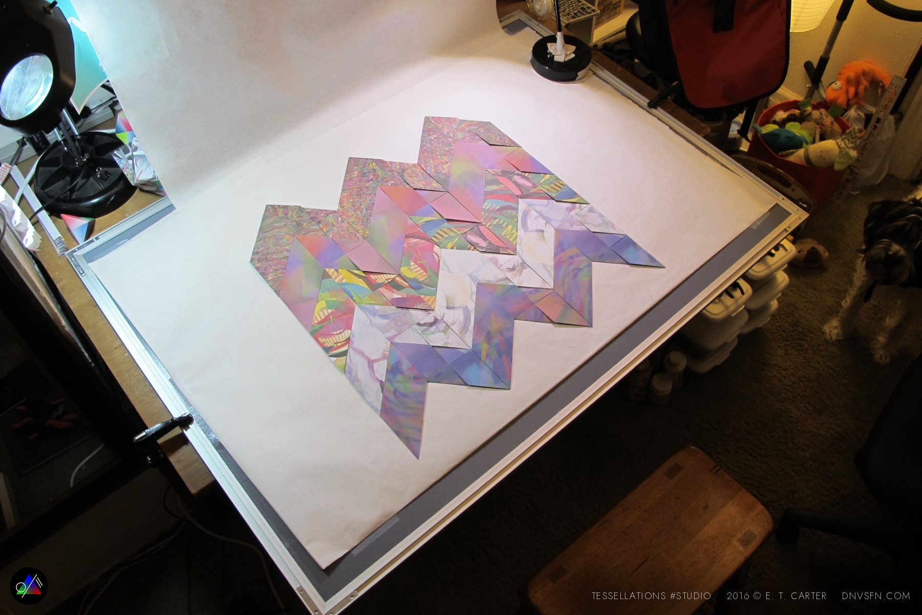 Laying the chevron grid out on the light table.