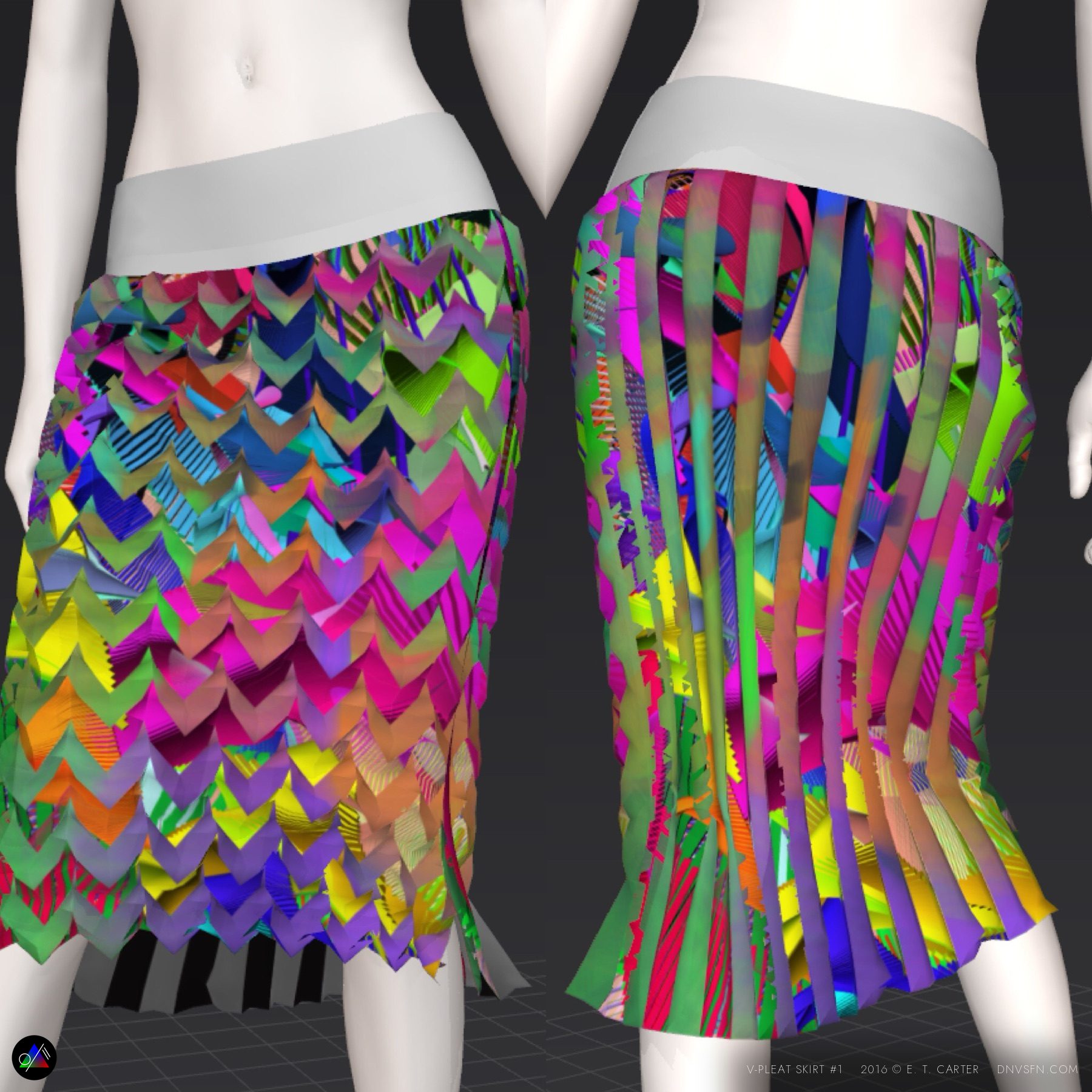 Rainbow chevron skirt, front and back.