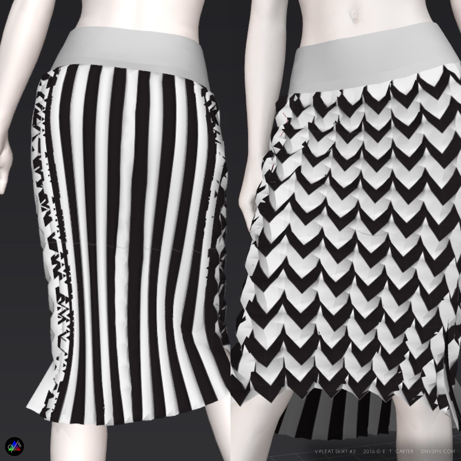 Striped chevron skirts.