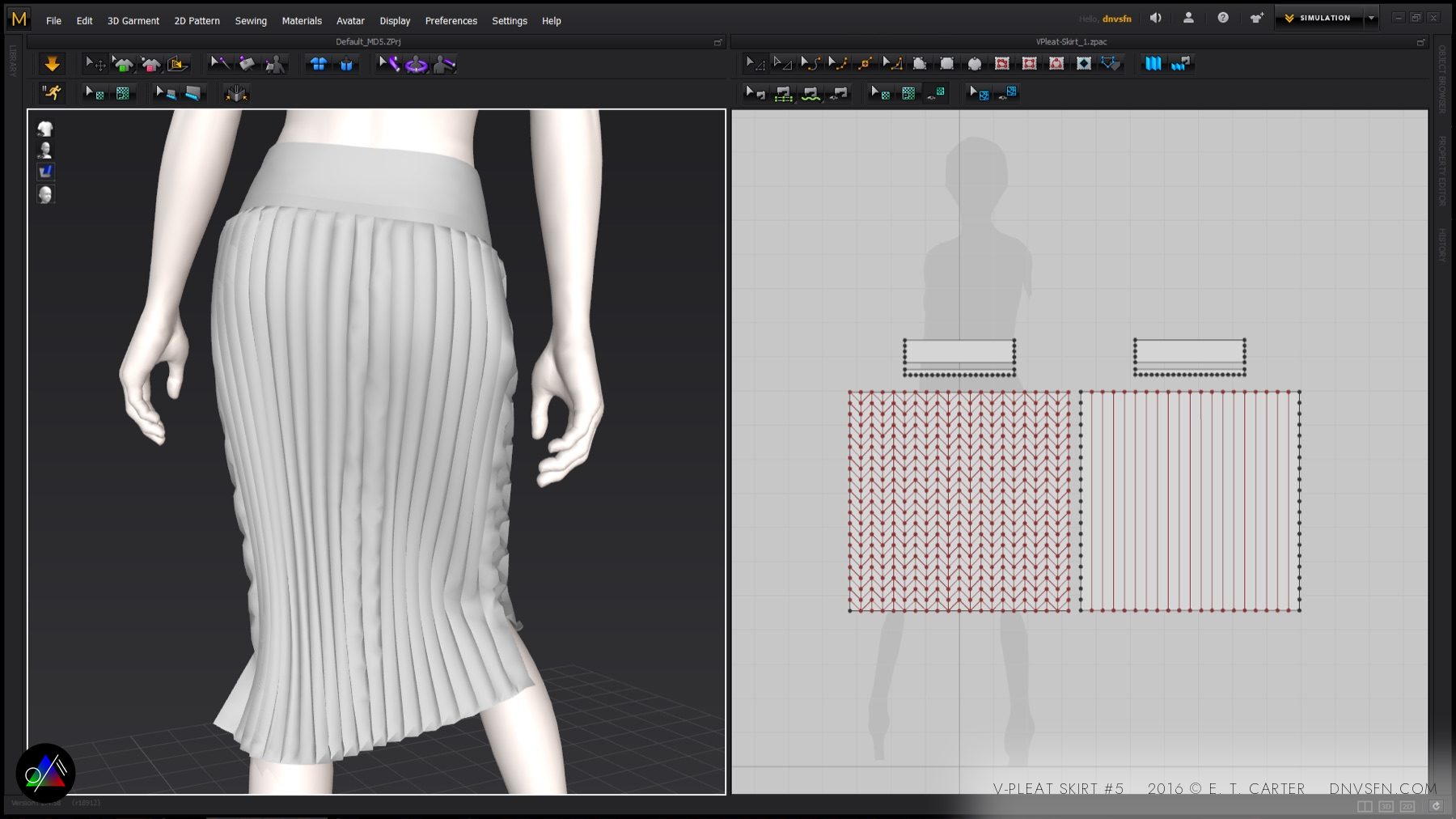 Pleated skirt, in software.